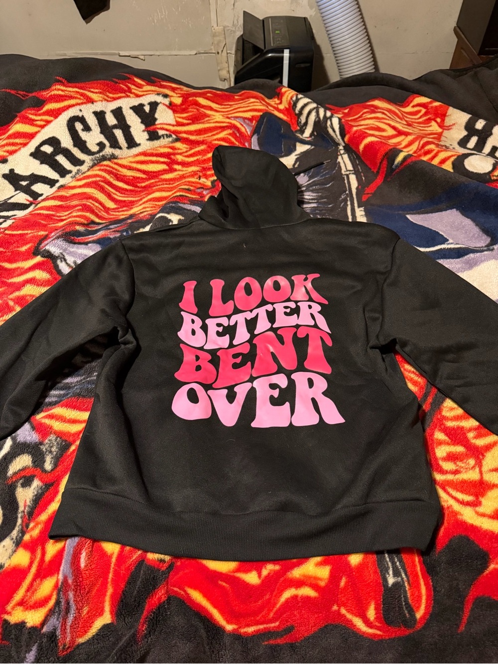 Graphic Black Hoodie with Pink Retro Slogan